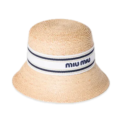 MIU MIU Raffia Hat "Beige/White"