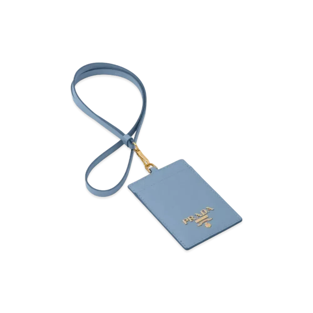 PRADA Saffiano Leather Badge Holder "Light Blue"
