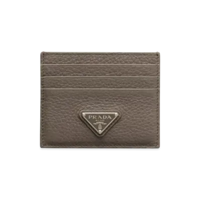PRADA Leather Card Holder "Gray Brown"