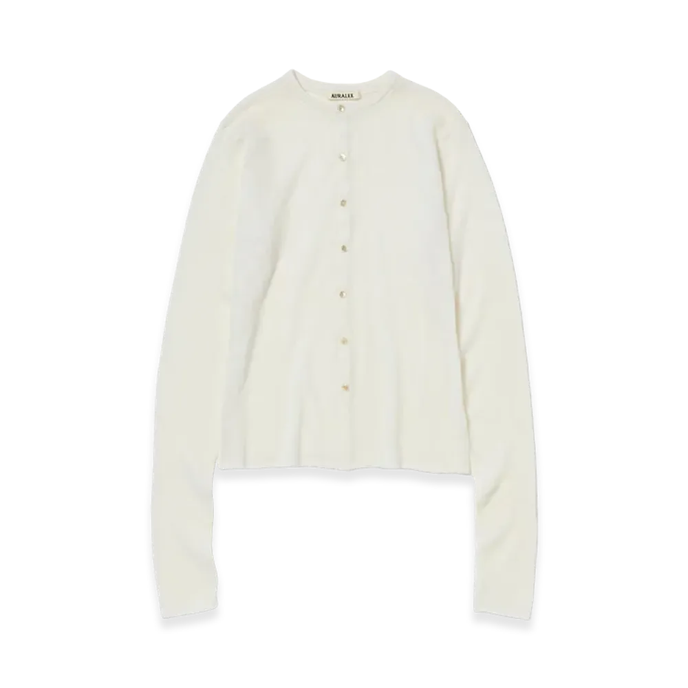 AURALEE Women's Sheer Cashmere Knit Cardigan "Ivory White"
