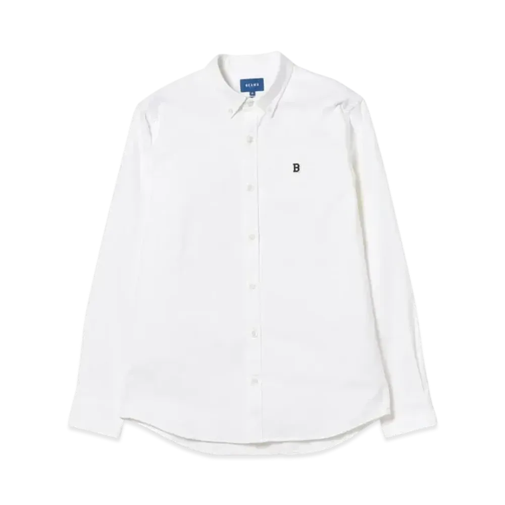 BEAMS Stretch Oxford One Point Button Down Shirt "White"