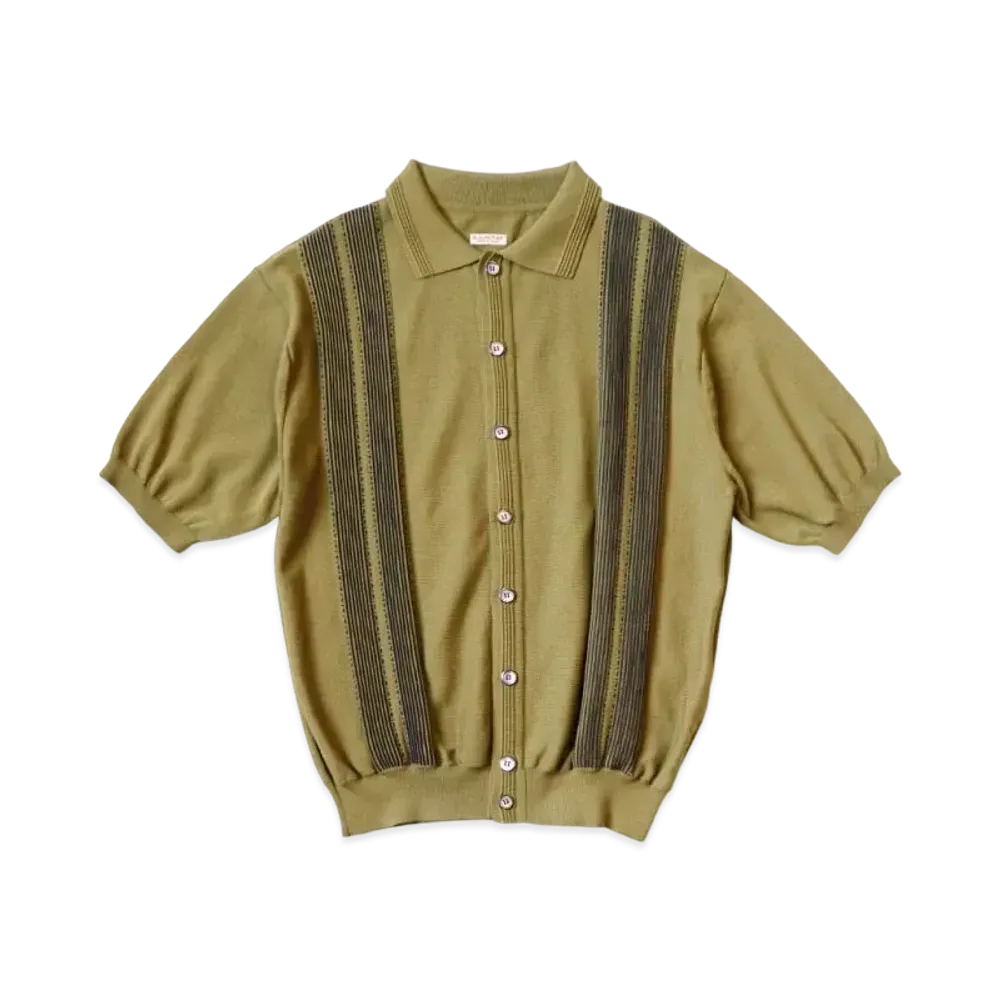 KAPITAL 14G Cotton Knit Oyster Aloha Polo "Olive Khaki"