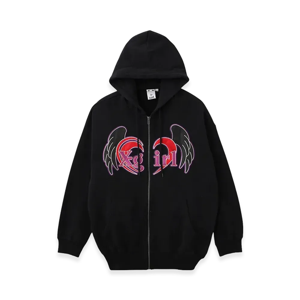 X-Girl Women's Heart And Wing Zip Up Sweat Hoodie "Black"