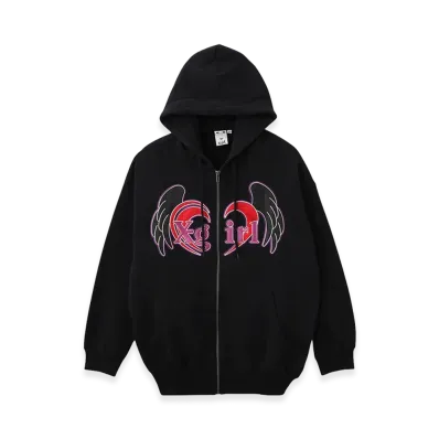 X-Girl Women's Heart And Wing Zip Up Sweat Hoodie "Black"