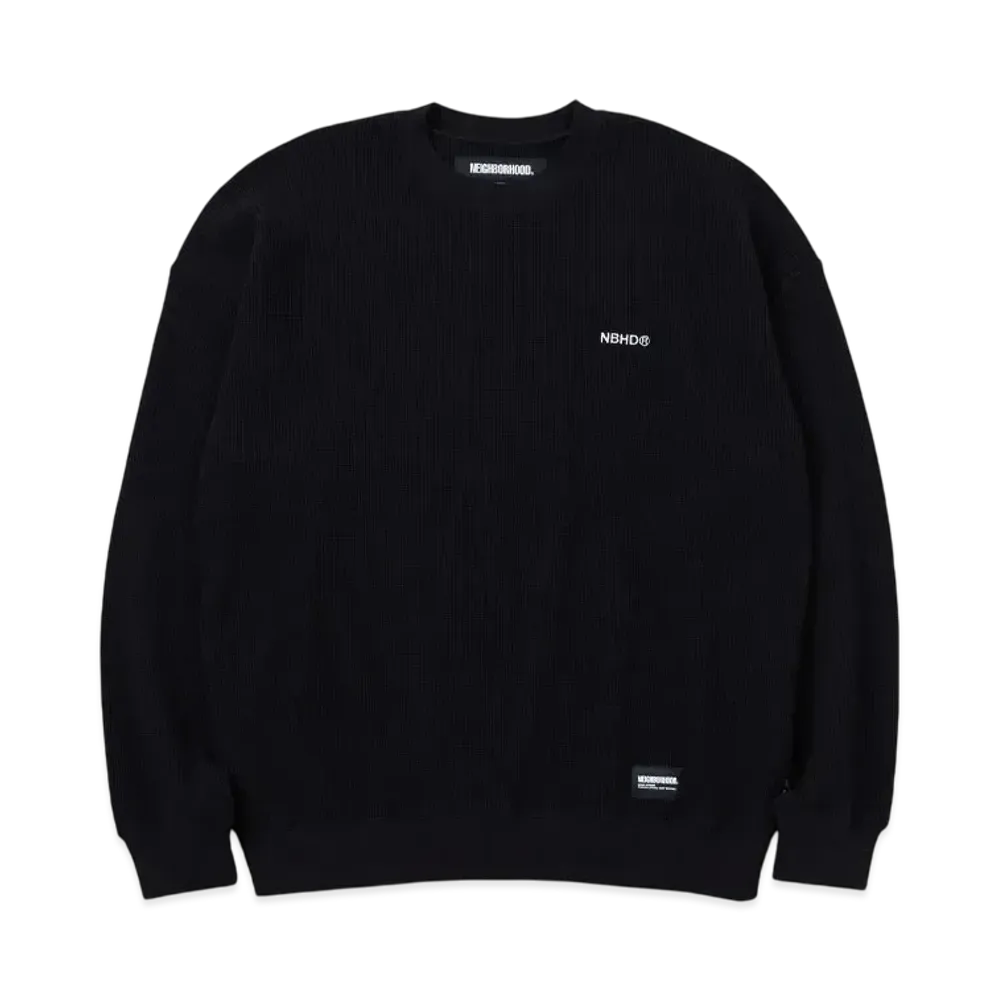 ネイバーフッド ワッフル ファブリック クルーネック LS "ブラック"