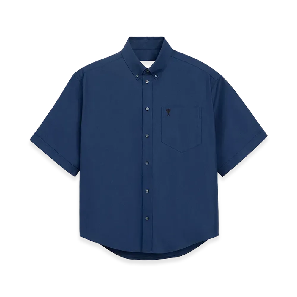 AMI PARIS Cotton Boxy Embroidered Ami De Coeur "Blue"