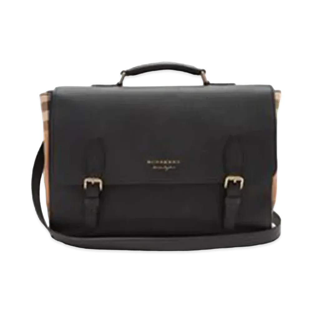 Burberry Grainy Calfskin House Check Ethan Satchel Tote "Black"