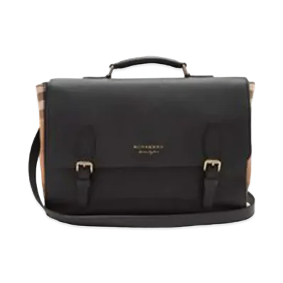 Burberry Grainy Calfskin House Check Ethan Satchel Tote "Black"