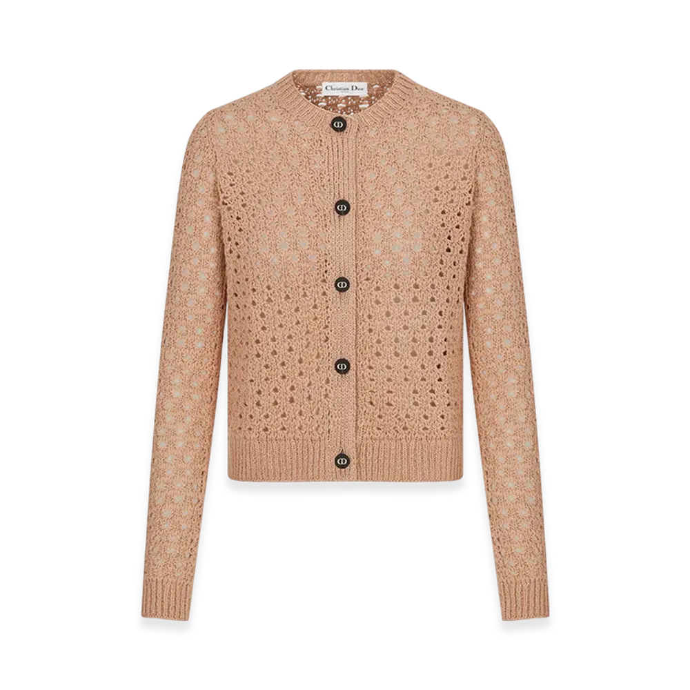 Dior Women's Cannage Cardigan Alpaca Cashmere Silk Openwork Knit "Pink"