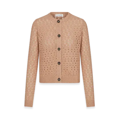 Dior Women's Cannage Cardigan Alpaca Cashmere Silk Openwork Knit "Pink"