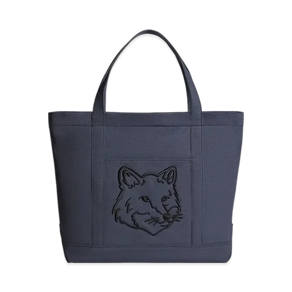 Maison Kitsune Fox Head Large Tote "Slate Grey"