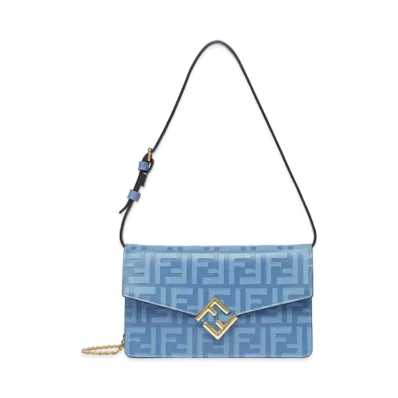 FENDI FF Diamonds Wallet On Chain Leather "Light Blue"