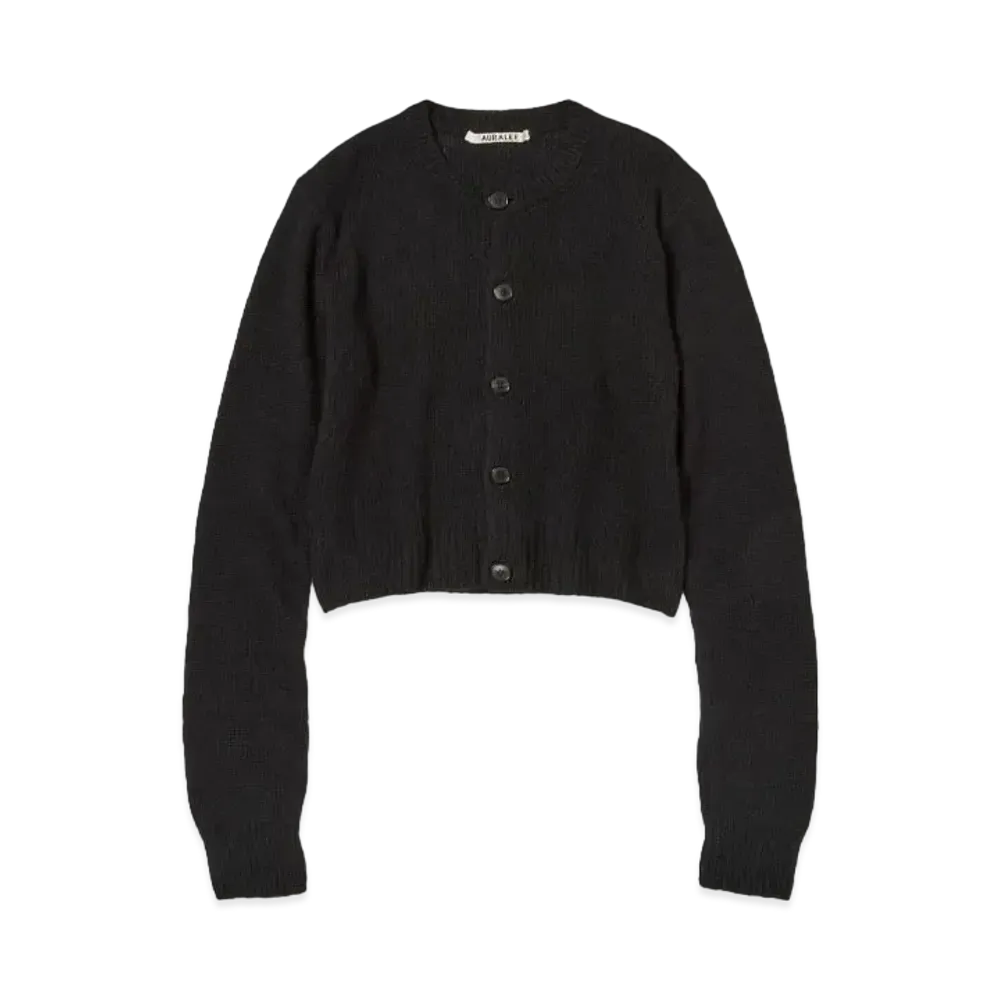 AURALEE Wool Cashmere Silk Knit Cardigan "Black"