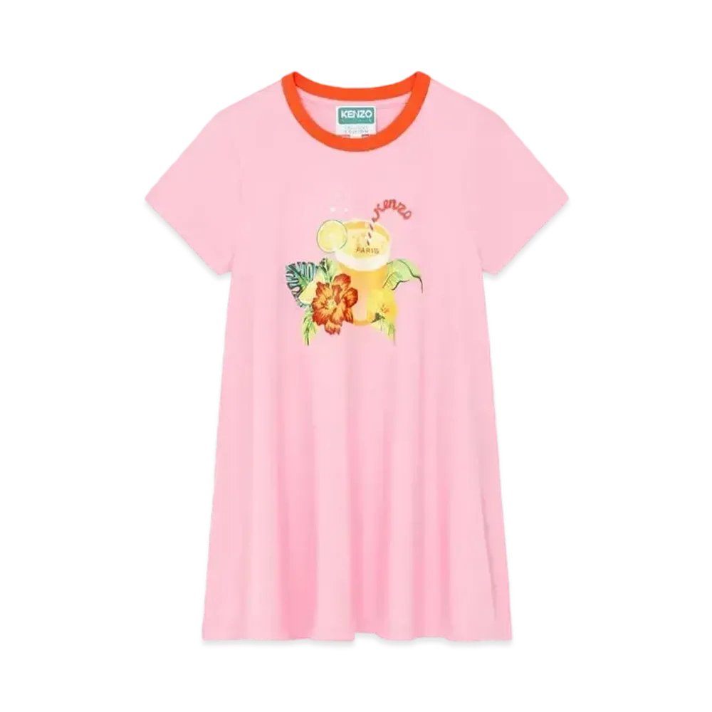 KENZO Cotton Short Sleeve Dress "Rose"