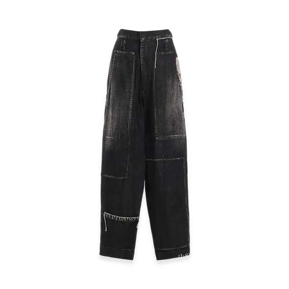 Y's Spotted Denim Patched-Pocket Pants "Black"