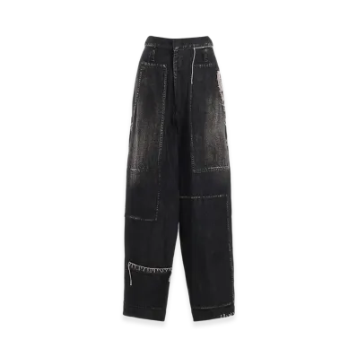 Y's Spotted Denim Patched-Pocket Pants "Black"