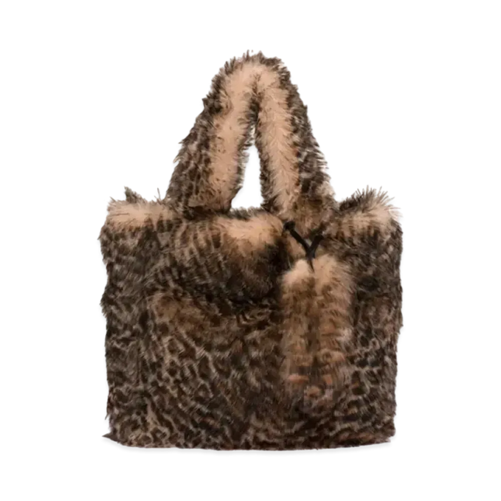 MIU MIU Printed Shearing Tote Bag "Beige/Dark Brown"