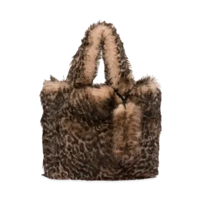 MIU MIU Printed Shearing Tote Bag "Beige/Dark Brown"