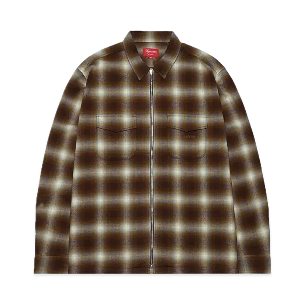 Supreme Shadow Plaid Flannel Zip Up Shirt "Brown"