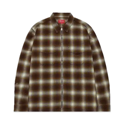 Supreme Shadow Plaid Flannel Zip Up Shirt "Brown"