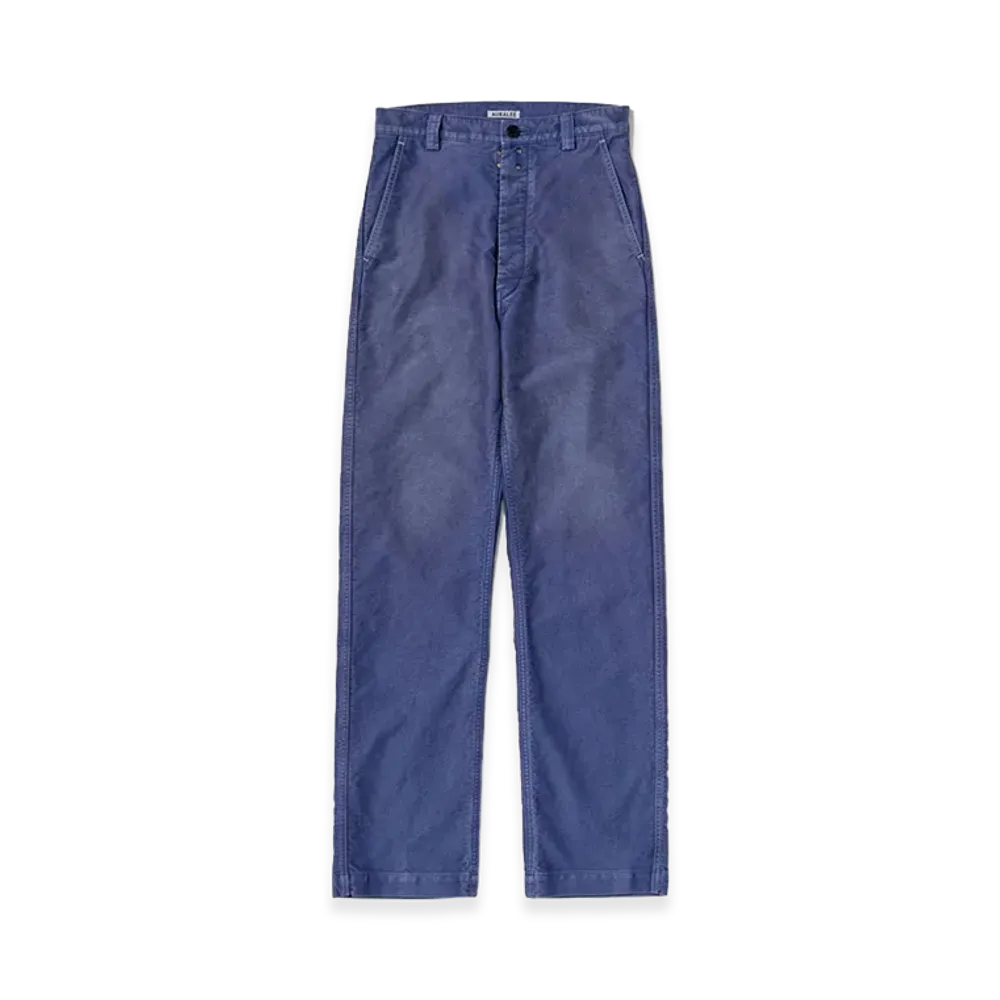 AURALEE Women's Garment-Dyed Organic Cotton Heavy Moleskin Pants "Faded Navy"