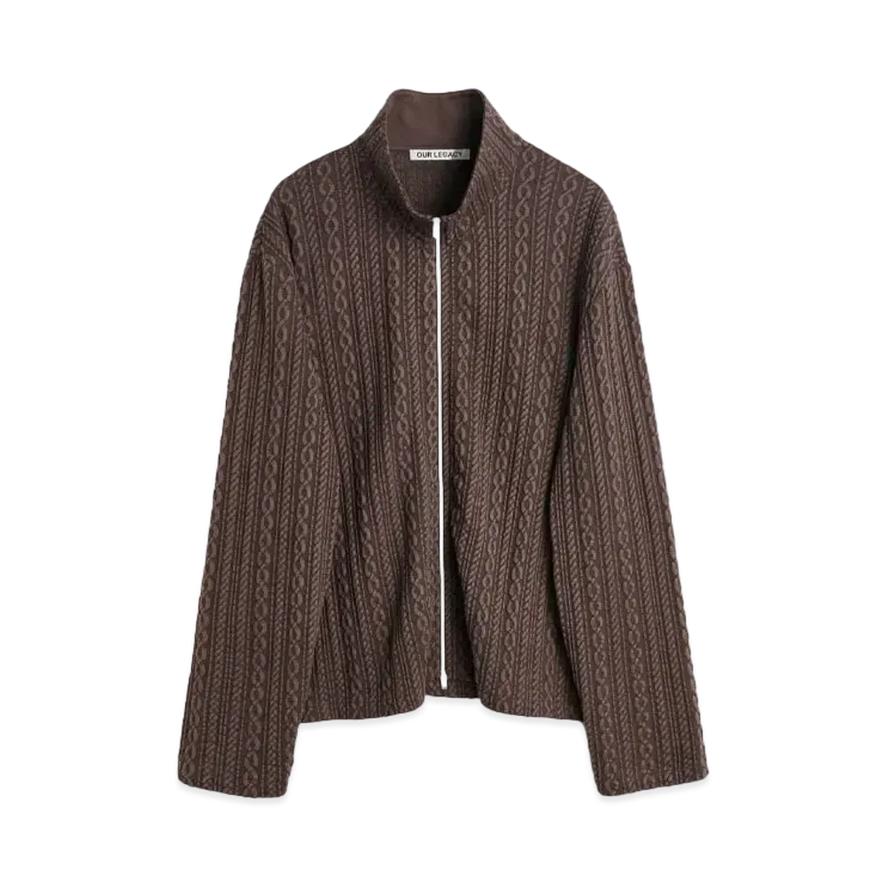 OUR LEGACY Shrunken Fullzip Polo Cable Jacquard "Indulgent Choco"