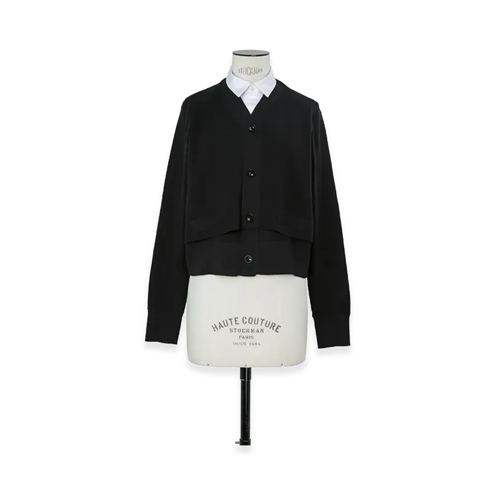 sacai Women's Poplin x Cotton Knit Cardigan "Black/Off White"