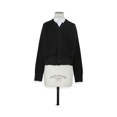 sacai Women's Poplin x Cotton Knit Cardigan "Black/Off White"
