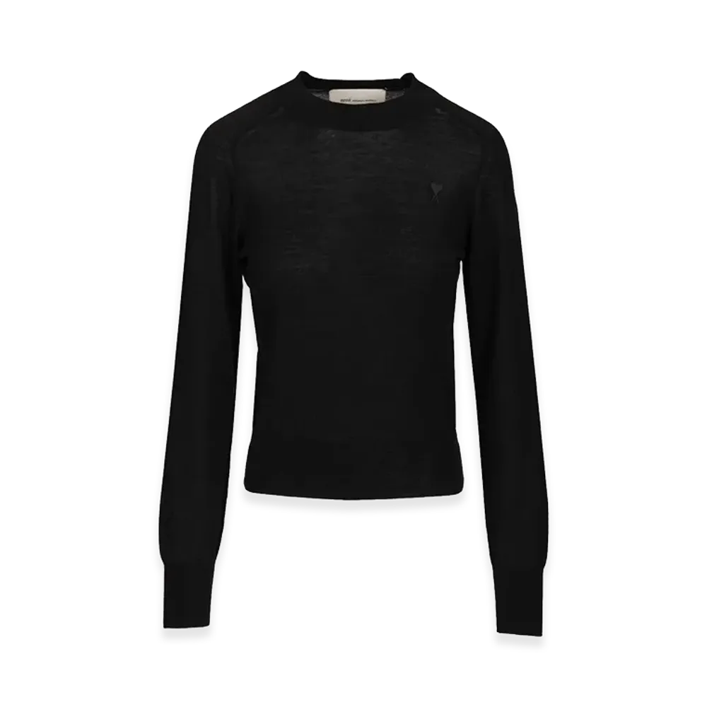 AMI PARIS Women's Quota -Crewneck Sweater With Contrasted Ami De Coeur "Black"
