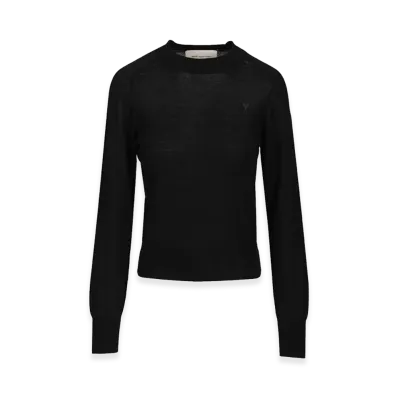 AMI PARIS Women's Quota -Crewneck Sweater With Contrasted Ami De Coeur "Black"