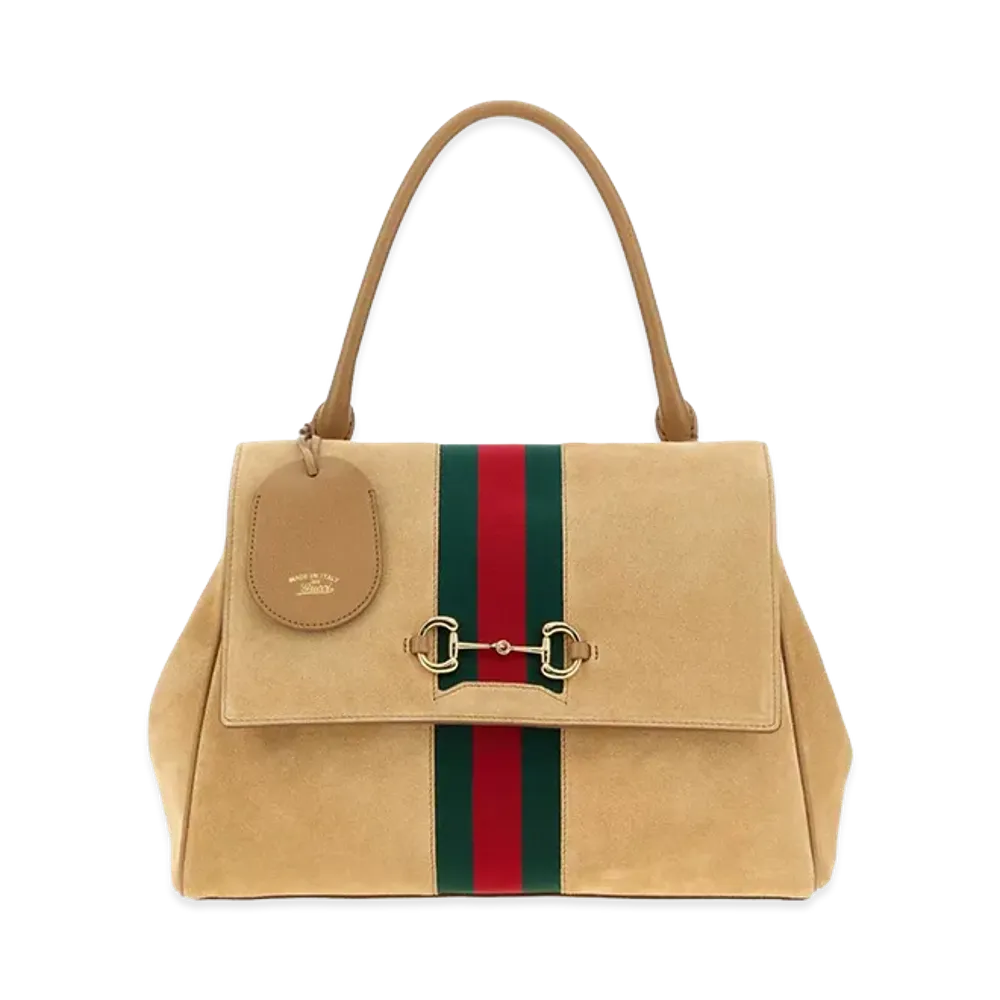 GUCCI Women's Suede Medium Paparazzo Handbag "Beige"