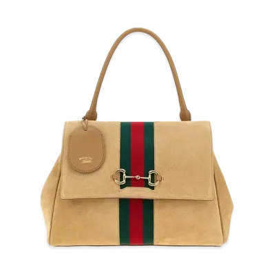 GUCCI Women's Suede Medium Paparazzo Handbag "Beige"