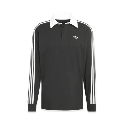 adidas 3-Stripes Rugby Long Sleeve Polo Shirt "Black"
