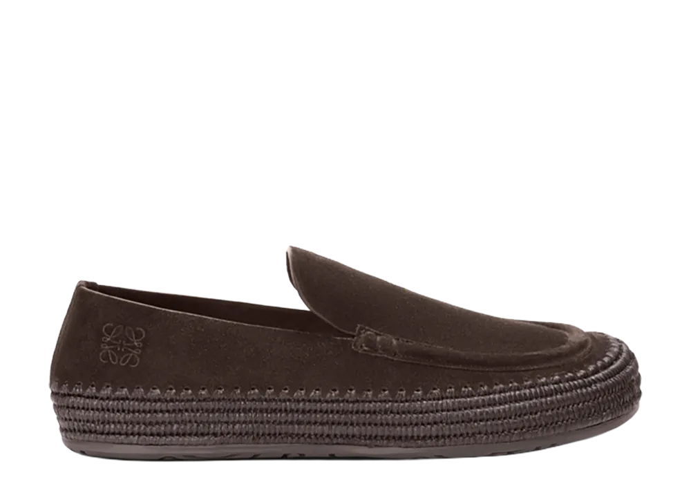 LOEWE Rio Loafer Loafer in Suede and Raffia "Dark Brown"