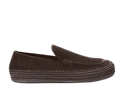 LOEWE Rio Loafer Loafer in Suede and Raffia "Dark Brown"