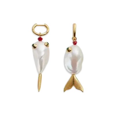 Bottega Veneta Fish Earrings "White/African Jade"
