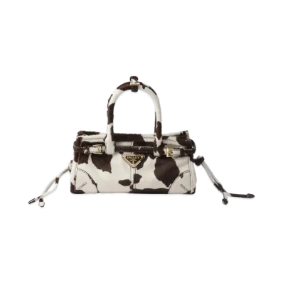 PRADA Bonnie Printed Leather Mini Handbag "White/Dark Brown"