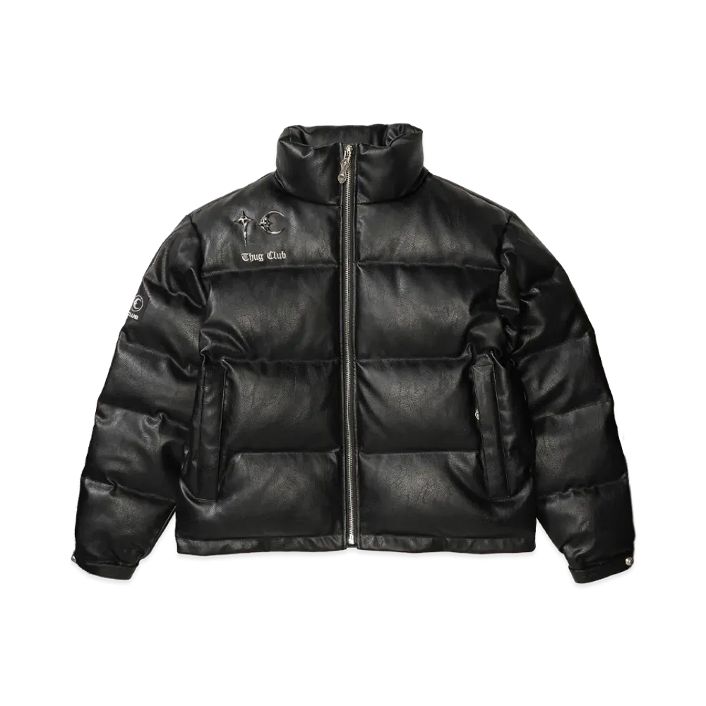 THUG CLUB TC Leather Puffer Jacket "BLACK"