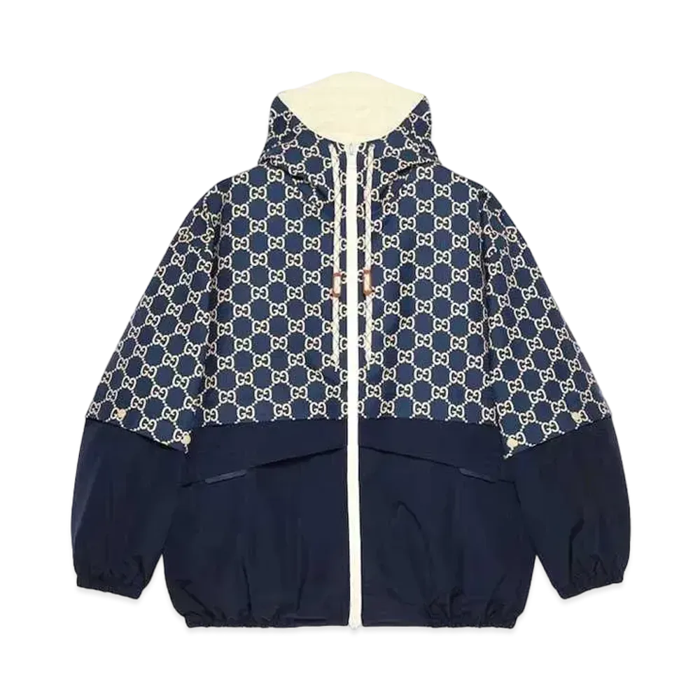 GUCCI GG Ripstop Fabric Zip Jacket "Blue/Ivory"