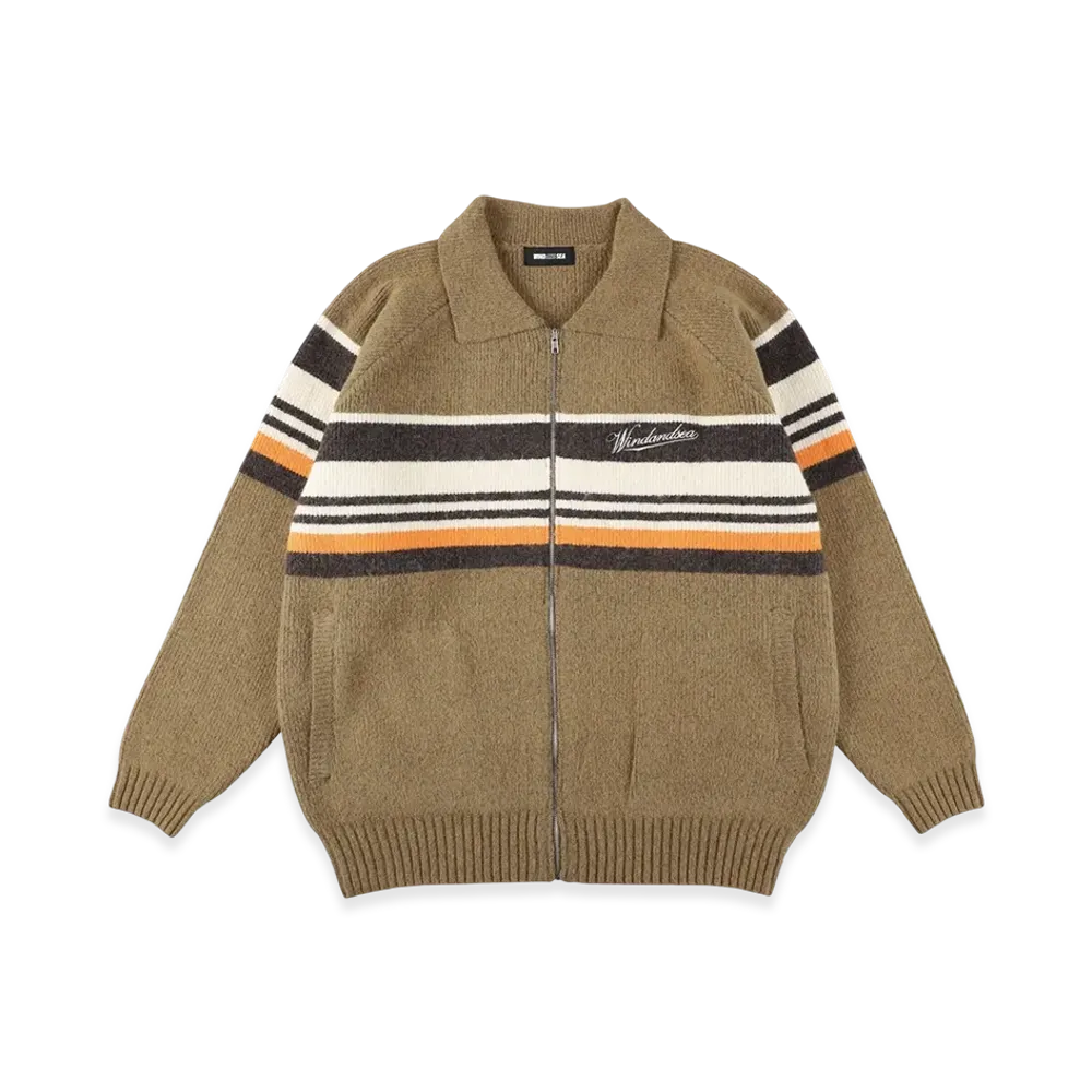 WIND AND SEA Line Knit Cardigan "Brown"