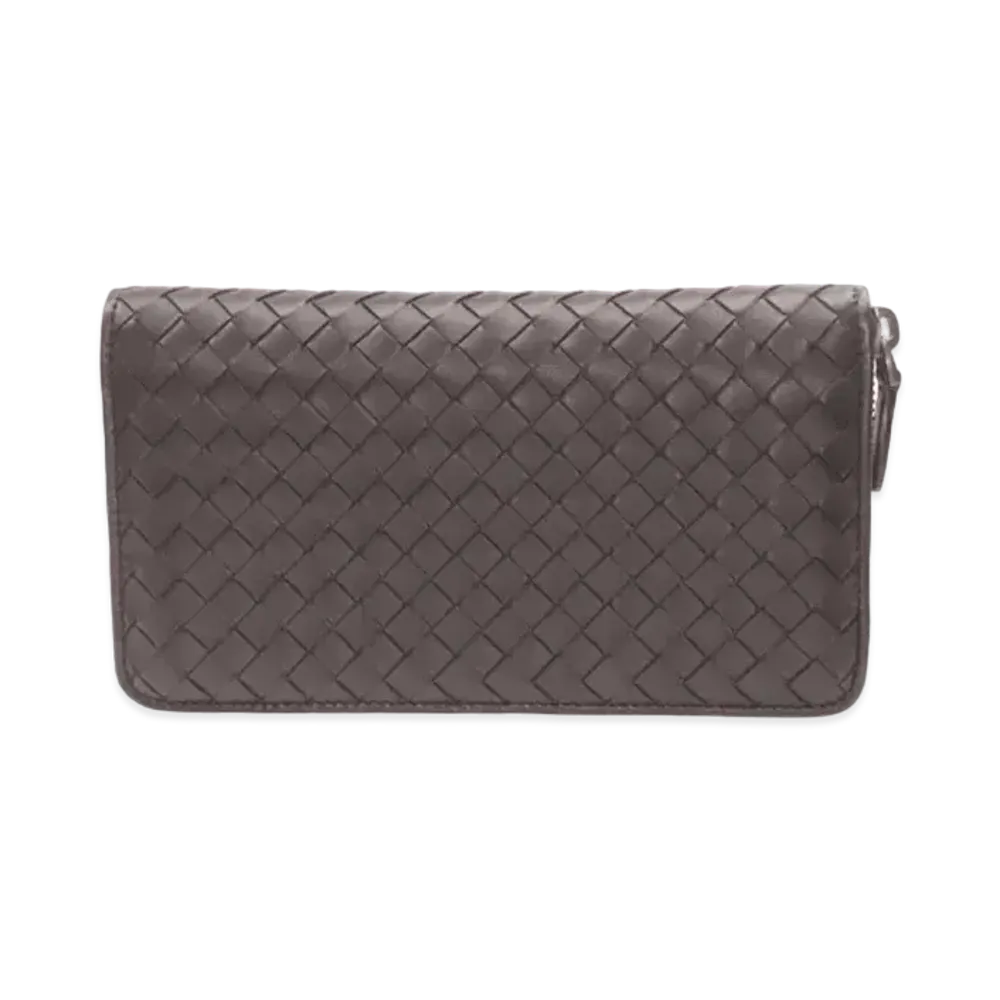 Bottega Veneta Intrecciato Lambskin Zip Around Wallet "Ardoise"