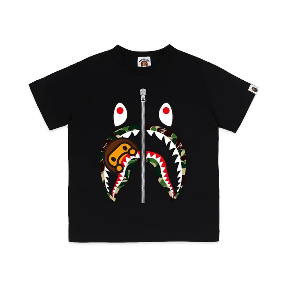 A BATHING APE Kids ABC Camo Milo Shark Tee "Black/Green"
