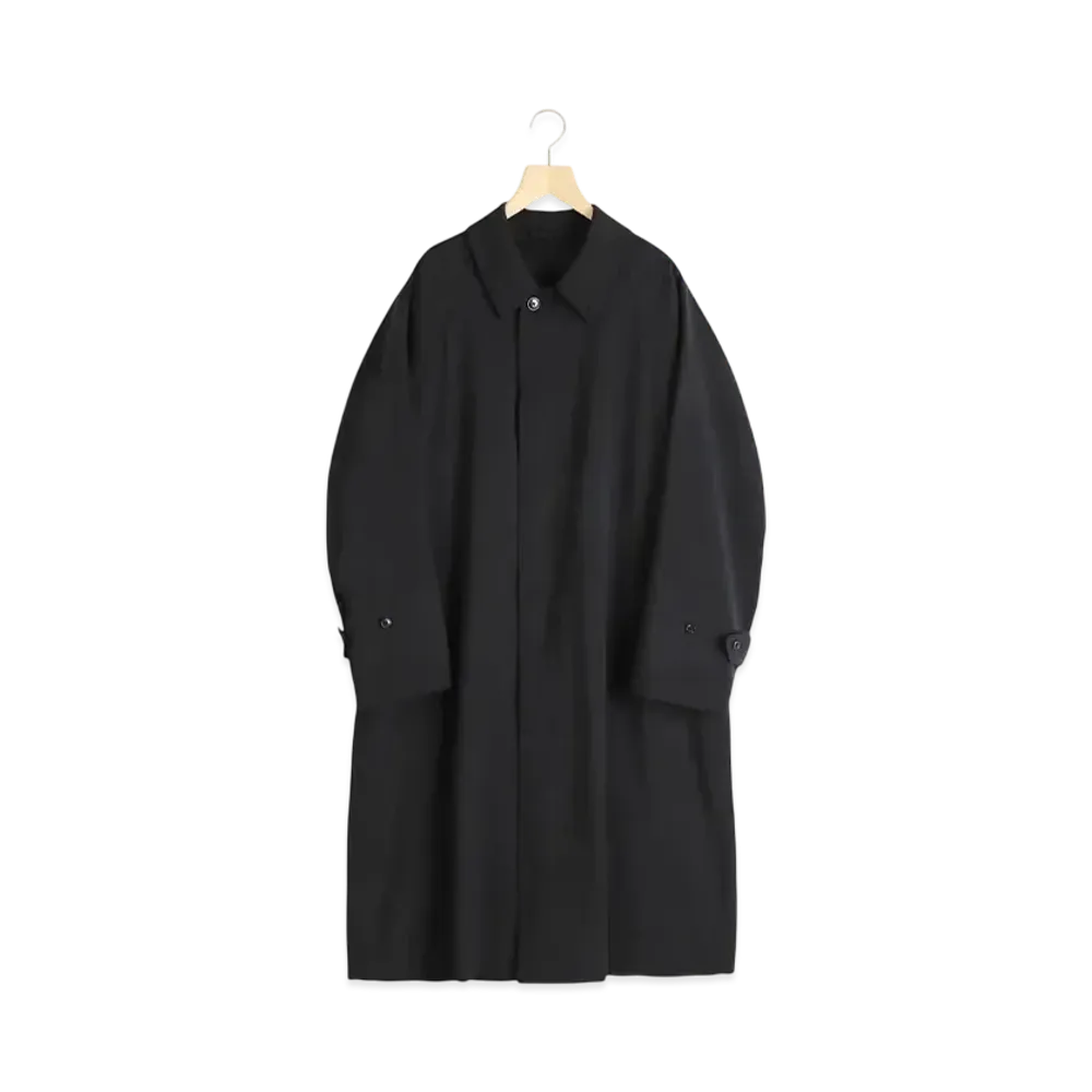 COMOLI Wool Gabard Bar Collar Coat "Black"
