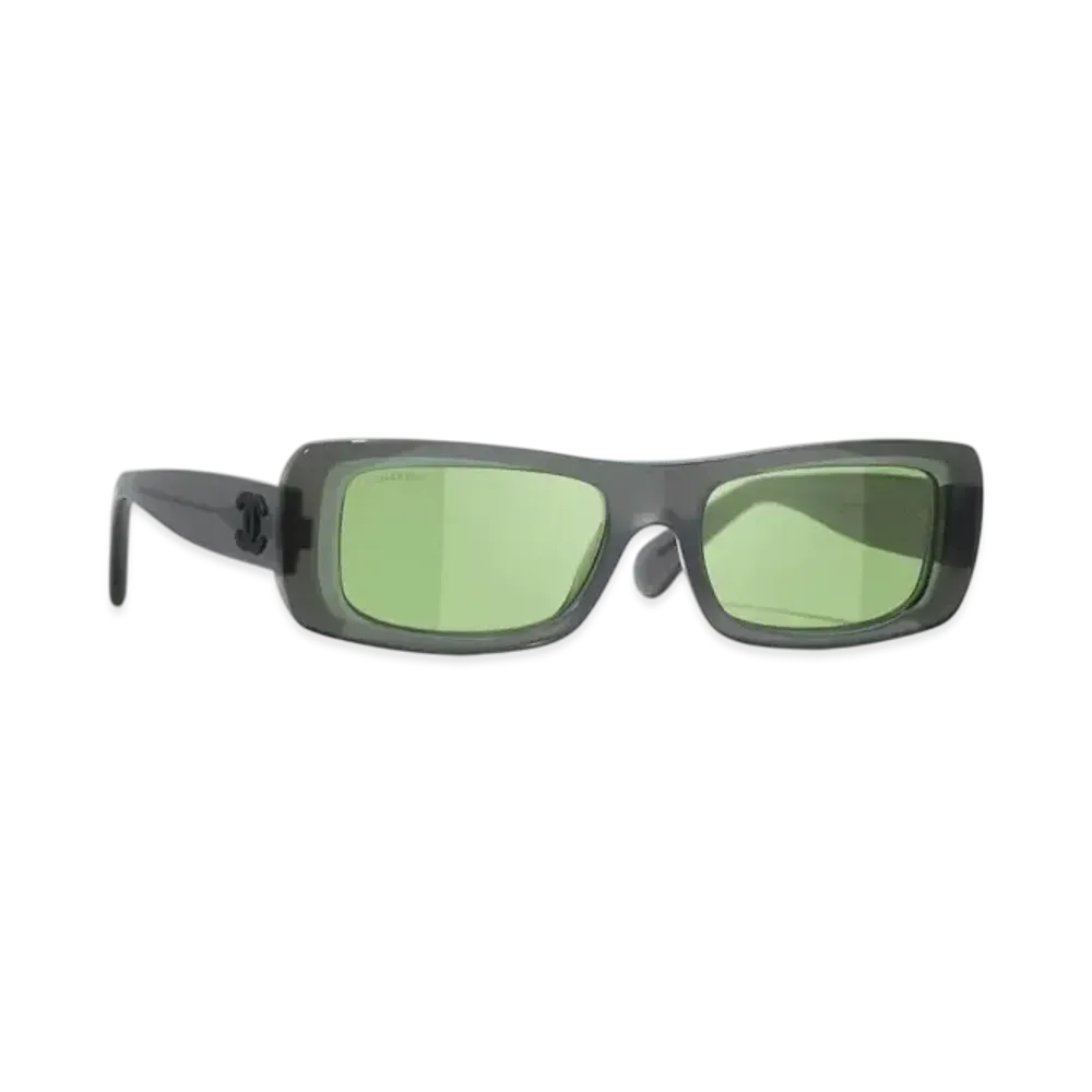 CHANEL Rectangle Sunglasses Acetate "Gray/Green"