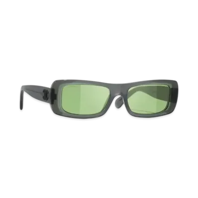 CHANEL Rectangle Sunglasses Acetate "Gray/Green"