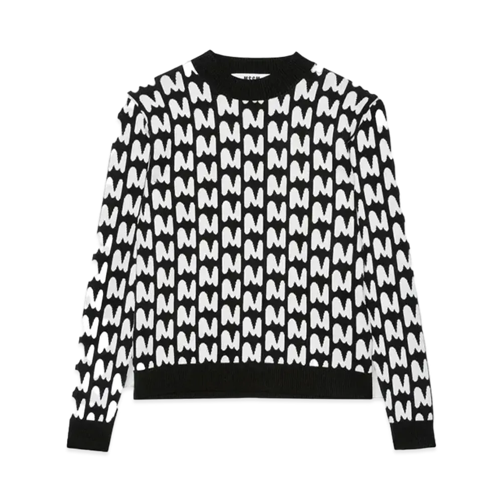 MSGM Black And White Sweater With "Themwave" Pattern "Black"
