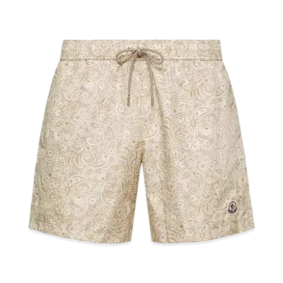 MONCLER Paisley Print Swim Shorts "Light Beige"