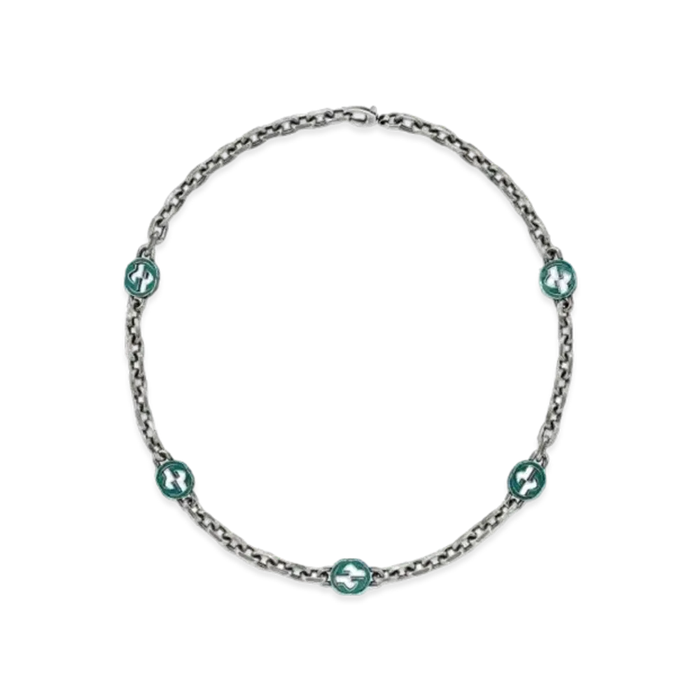 GUCCI Enamel Interlocking Double G Necklace "Silver"