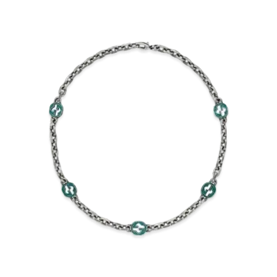 GUCCI Enamel Interlocking Double G Necklace "Silver"