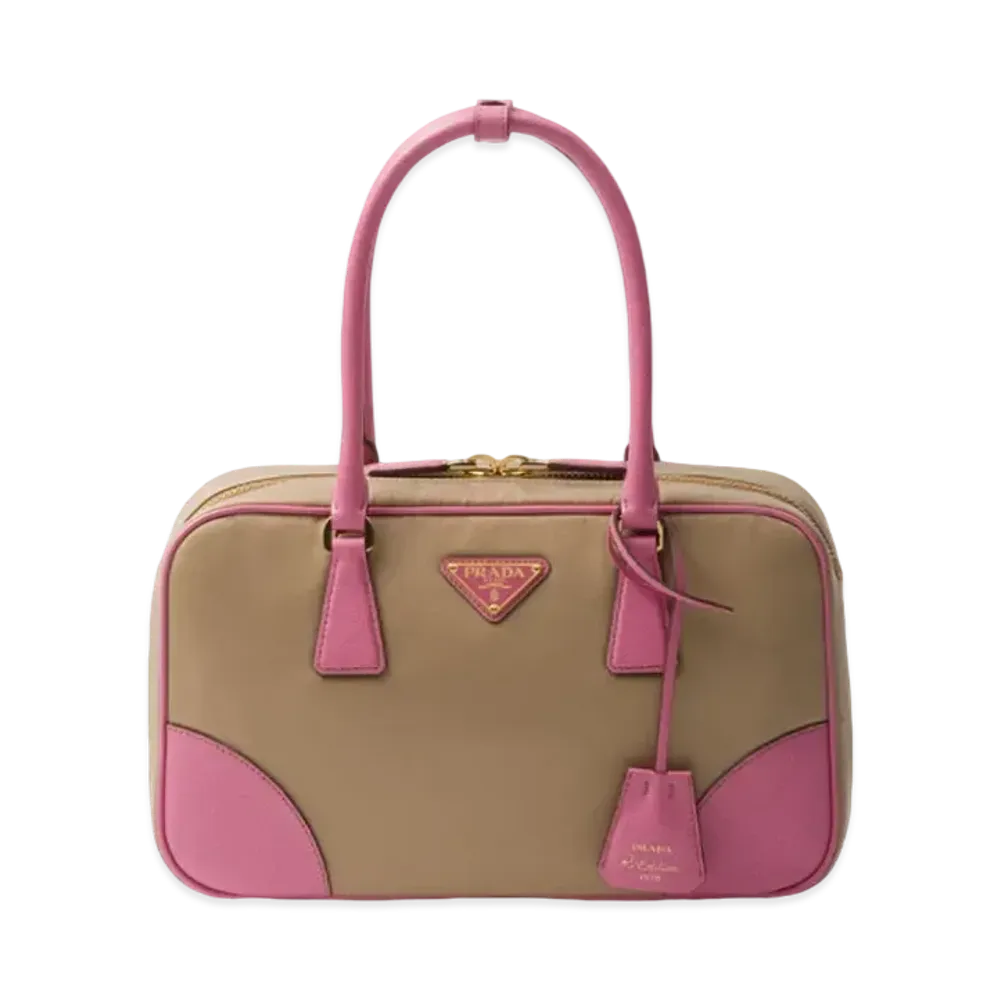 PRADA Re-Edition 1978 Medium Re-Nylon and Saffiano Leather Two-Handle Bag "Camel/Pink"